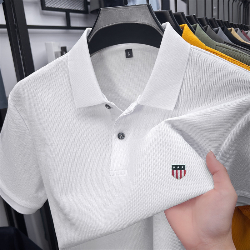 Polo da Golf Estiva da Uomo di Alta Gamma con Stampa e Colletto, Tinta Unita, Traspirante, Casual da Ufficio, Abbigliamento Maschile di Alta Qualità