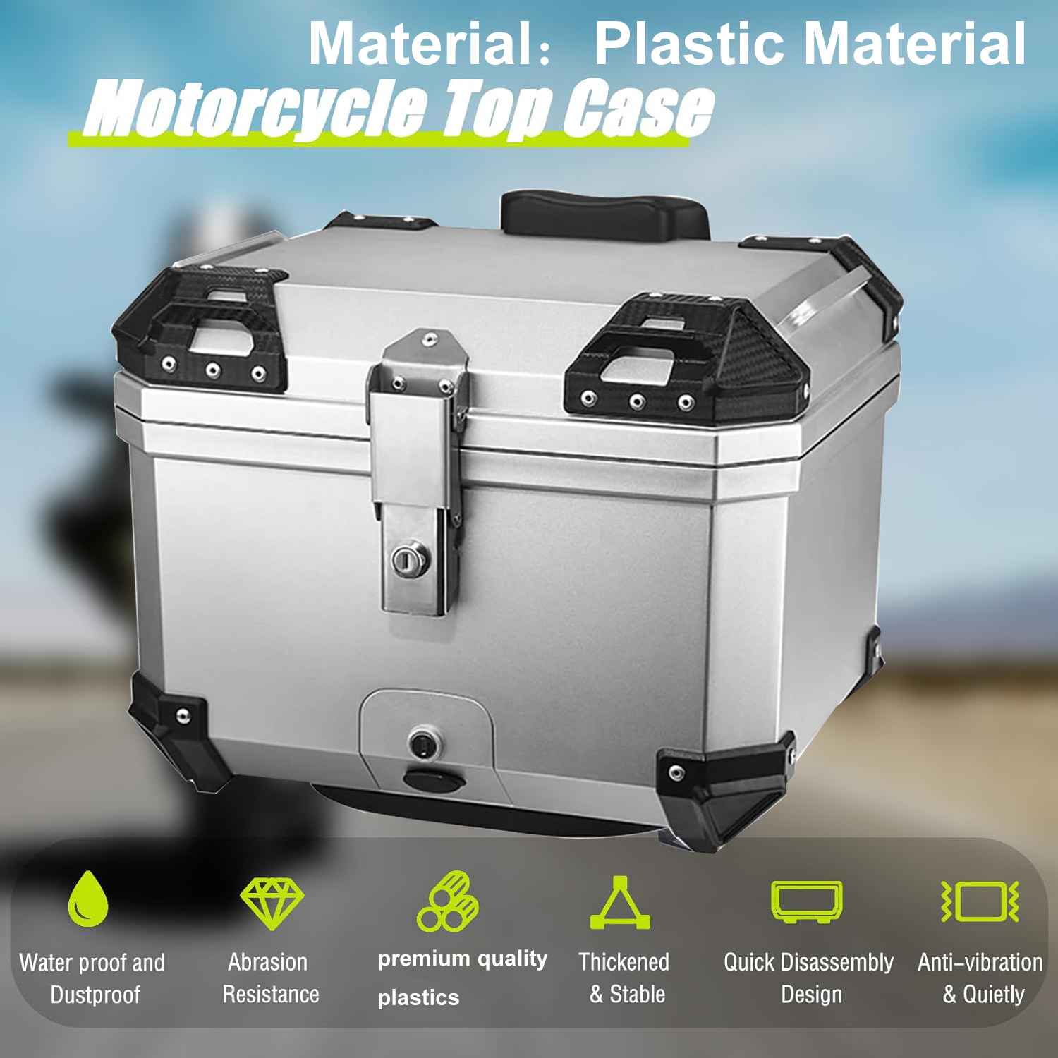 45L Motorradhelmbox Kunststoff Universal Motorrad Heckkoffer Gepäckkoffer Wasserdicht & Stoßdämpfung ​ mit 2 Schlüsseln