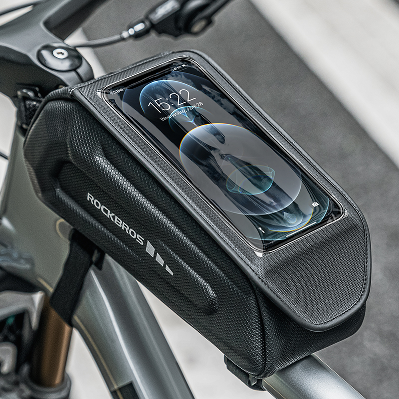 ROCKBROS tas ponsel layar sentuh, 1,7 l tahan air bingkai depan tas bersepeda Case Holder keras aksesoris Mtb