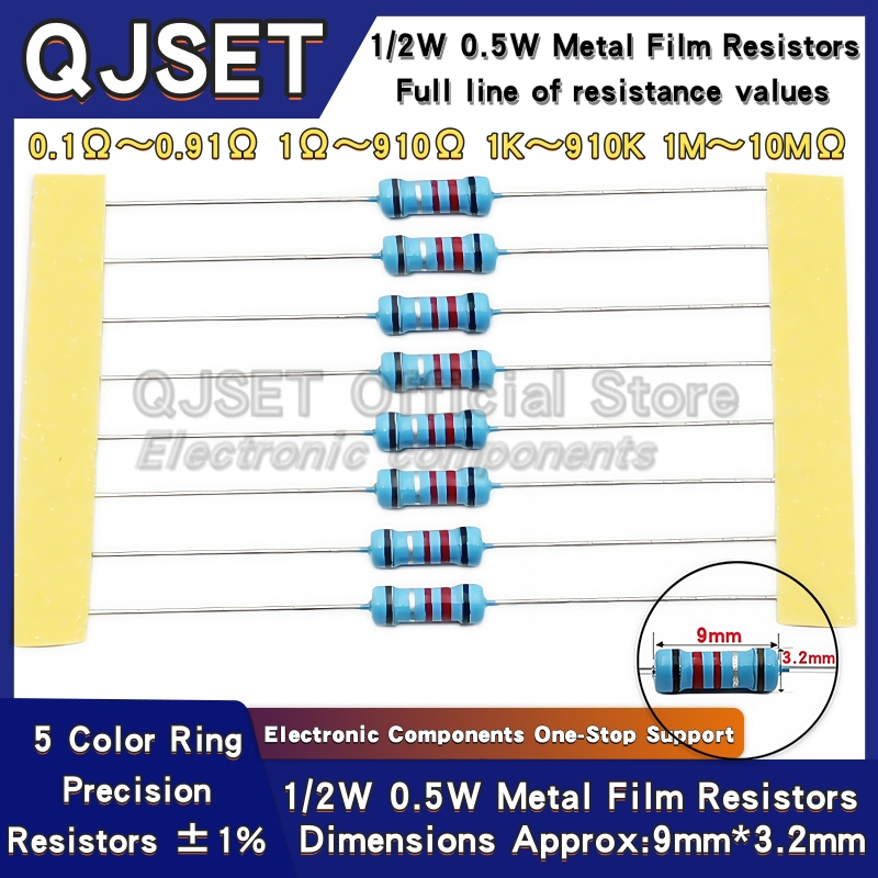 50 Uds 1/2W resistencias de película metálica 1% 0,5 W 10R 15R 47 100 200 220 470 510 Ohm 1K 2,2K 4,7K 10K 47K 100k 200k 220k 510k 470k 1M Ohms