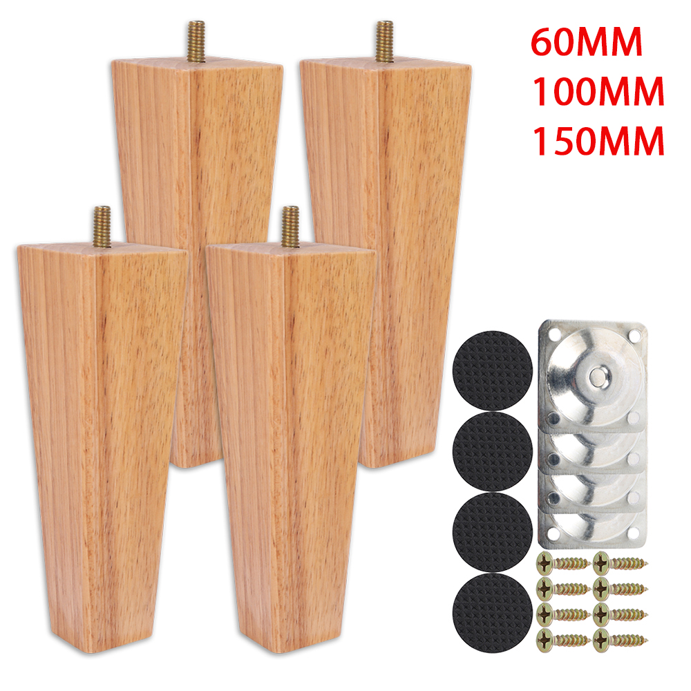 4Pcs Solid Wood Furniture Legs 6/15/10cm Wooden Sofa Legs Couch Bed Cabinet Table Chair Replacement Feet Square Foot Accessories