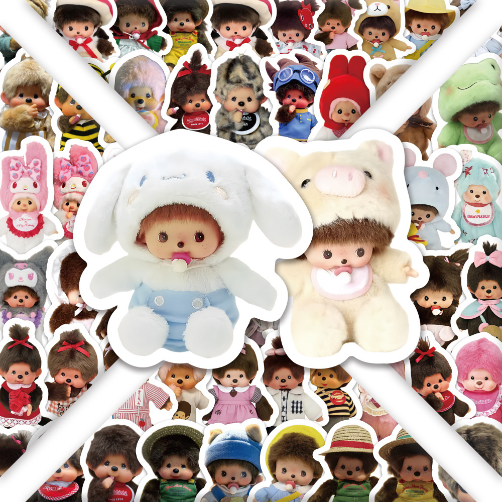 80 szt. Naklejek Monchhichi Graffiti dla dzieci, kawaii, wodoodporne naklejki do telefonu, komputera, laptopa, artykułów papierniczych, zabawki DIY, sekretne.
