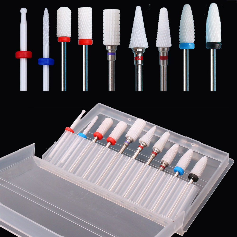 10 pièces foret à ongles en céramique Bit-3/32 forets à ongles pour ongles en acrylique, perceuse à ongles électrique professionnelle pour Extension d'ongles en cristal
