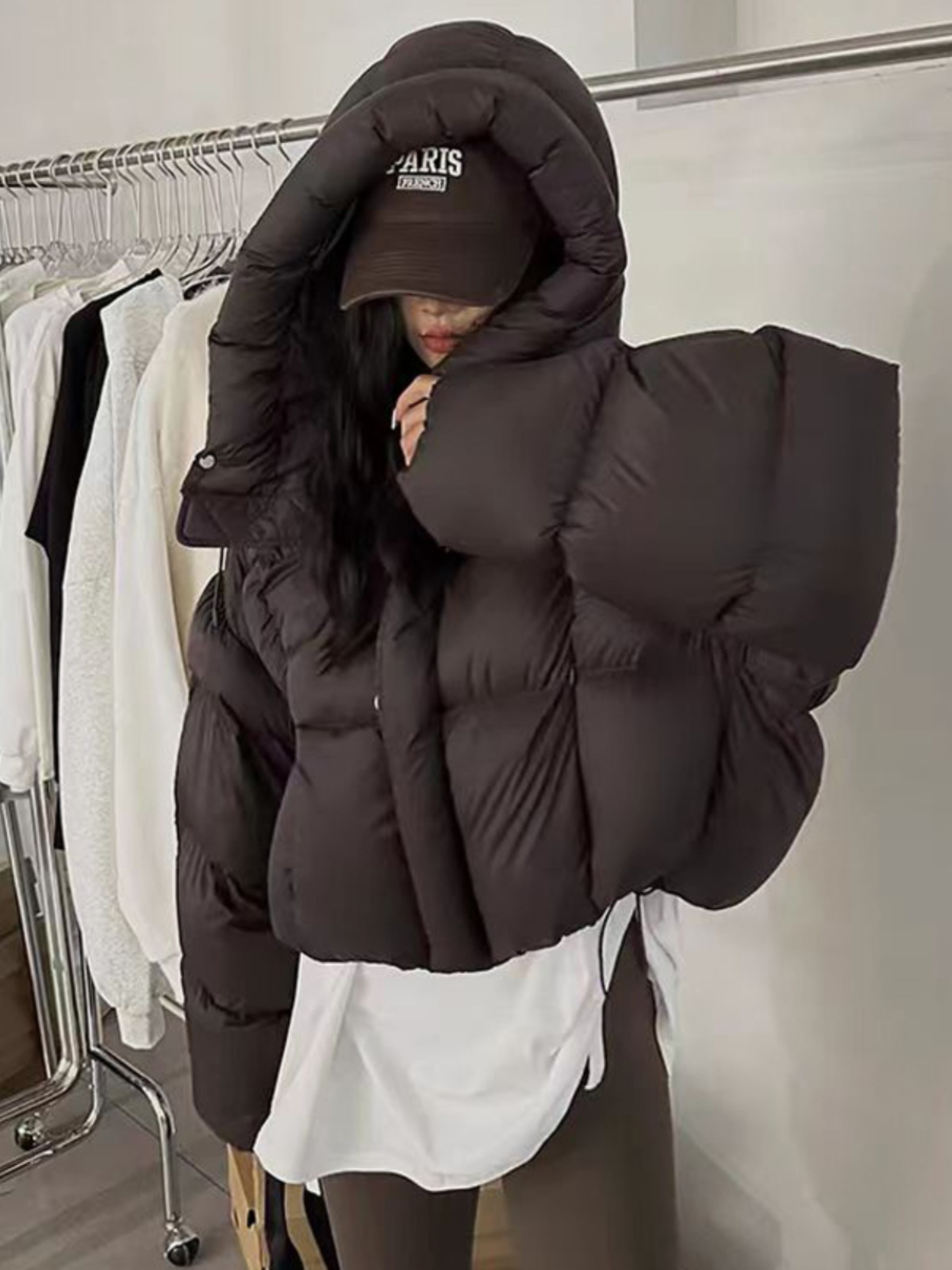 Jaqueta Curta de Aodão Fena Estilo Americano com Capuz Moda de Inverno Design de Tamanho Pequ Roupas Bread