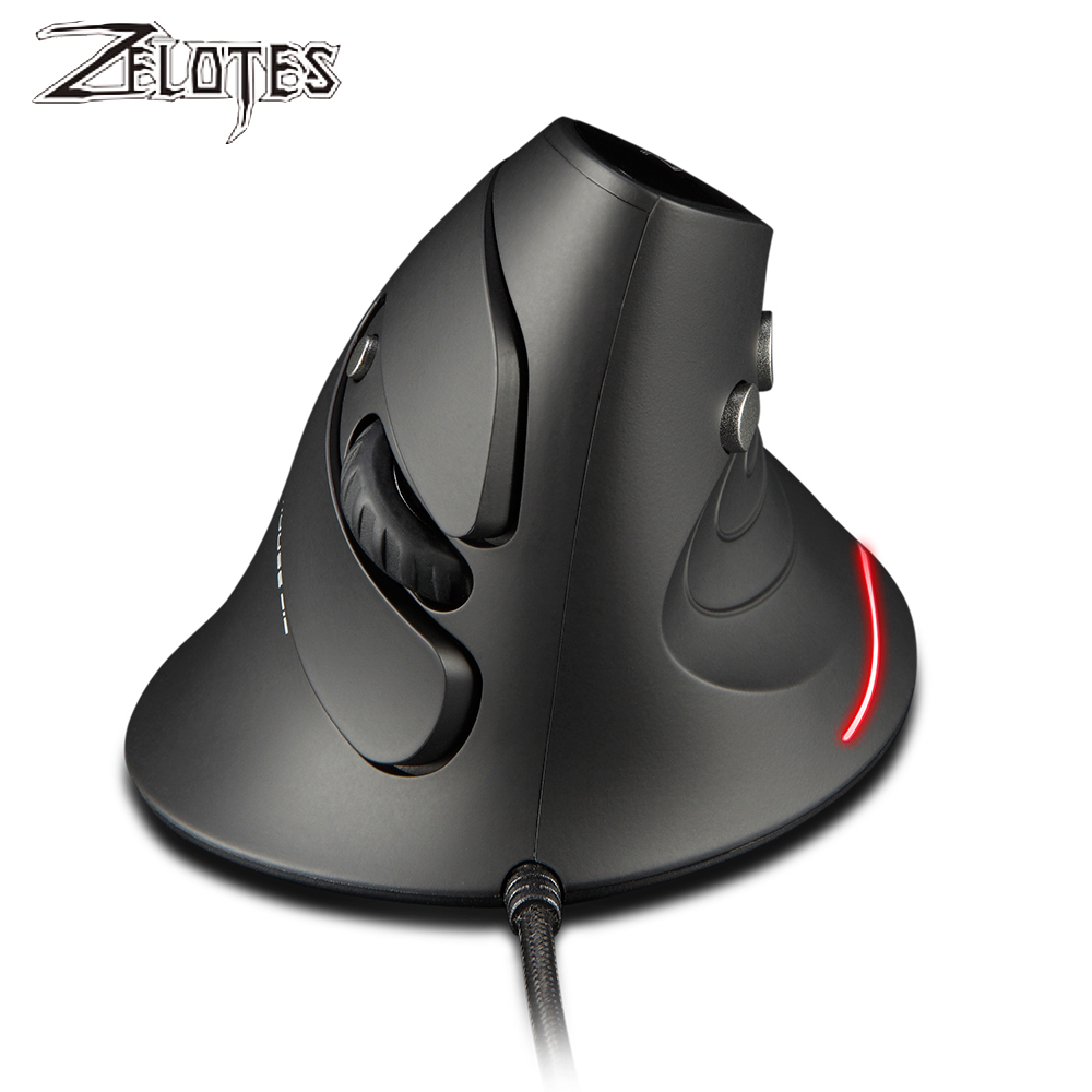 ZELOTES T-30 Mysz przewodowa mysz optyczna Mysz pionowa USB Przewodowa mysz do gier 6 klawiszy Ergonomiczne myszy z rozdzielczością 3200 DPI do laptopa PC
