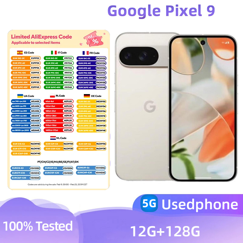 Google Pixel 9 โทรศัพท์ 5G Nano SIM และ eSIM 6.3 ''120Hz หน้าจอ 12GB + 256GB 4700 mAh แบตเตอรี่ 50MP กล้อง Android 13