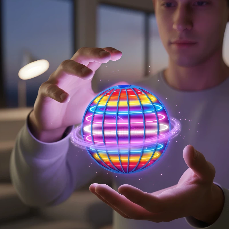 Bola voadora infantil cor controlada manualmente LED globo cósmico 360 ° Bola de suspensão rotativa adequada para brinquedos internos e externos