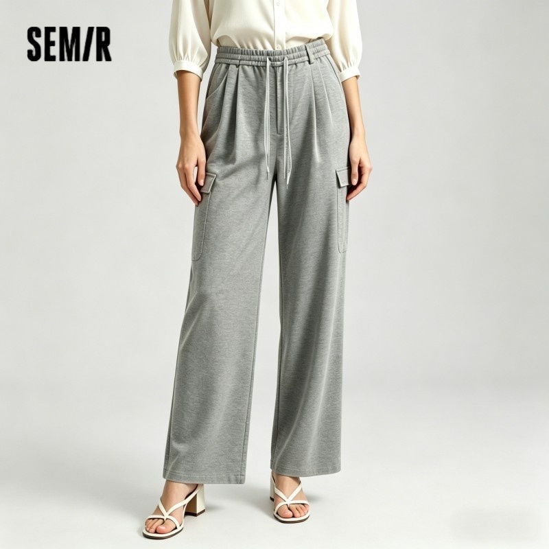 Semir Loose Pants Women 2026 Spring Pleated Elastic Waist Pants Loose Wide Leg Casual Trousers