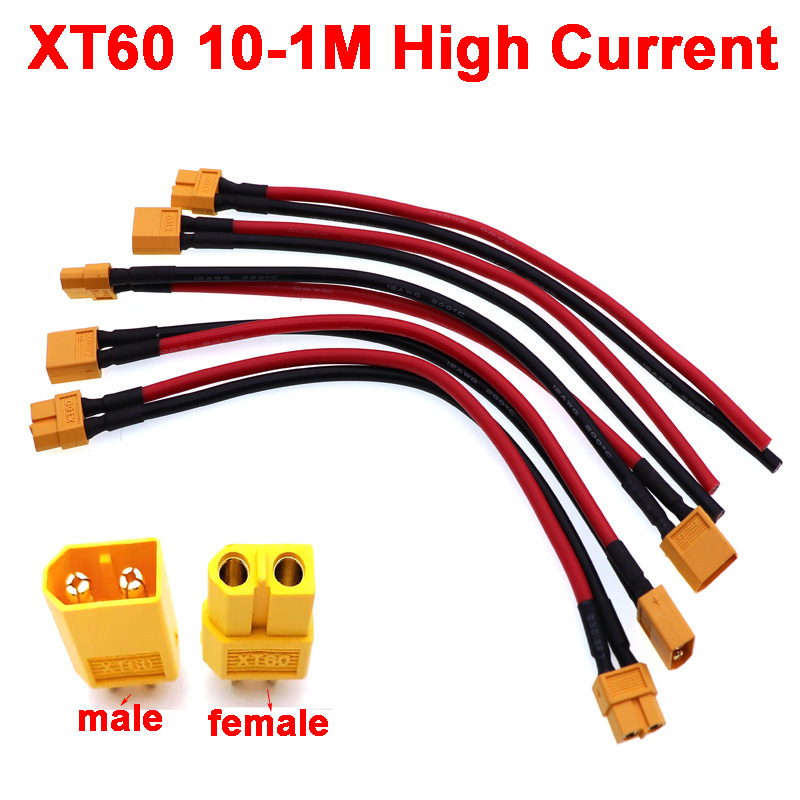 Câbles de conversion de connecteurs XT60 10cm 20cm 30cm 50cm 1m, câble d'extension à courant élevé mâle/femelle, fil de silicone 12AWG