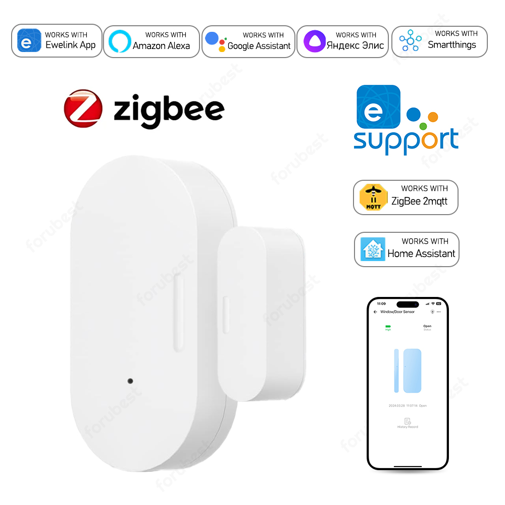 Sensor de porta e janela zigbee, segurança doméstica, sem fio, alarme contra roubo, detector de sensor de porta, funciona com aplicativo ewelink alexa zigbee2mqtt