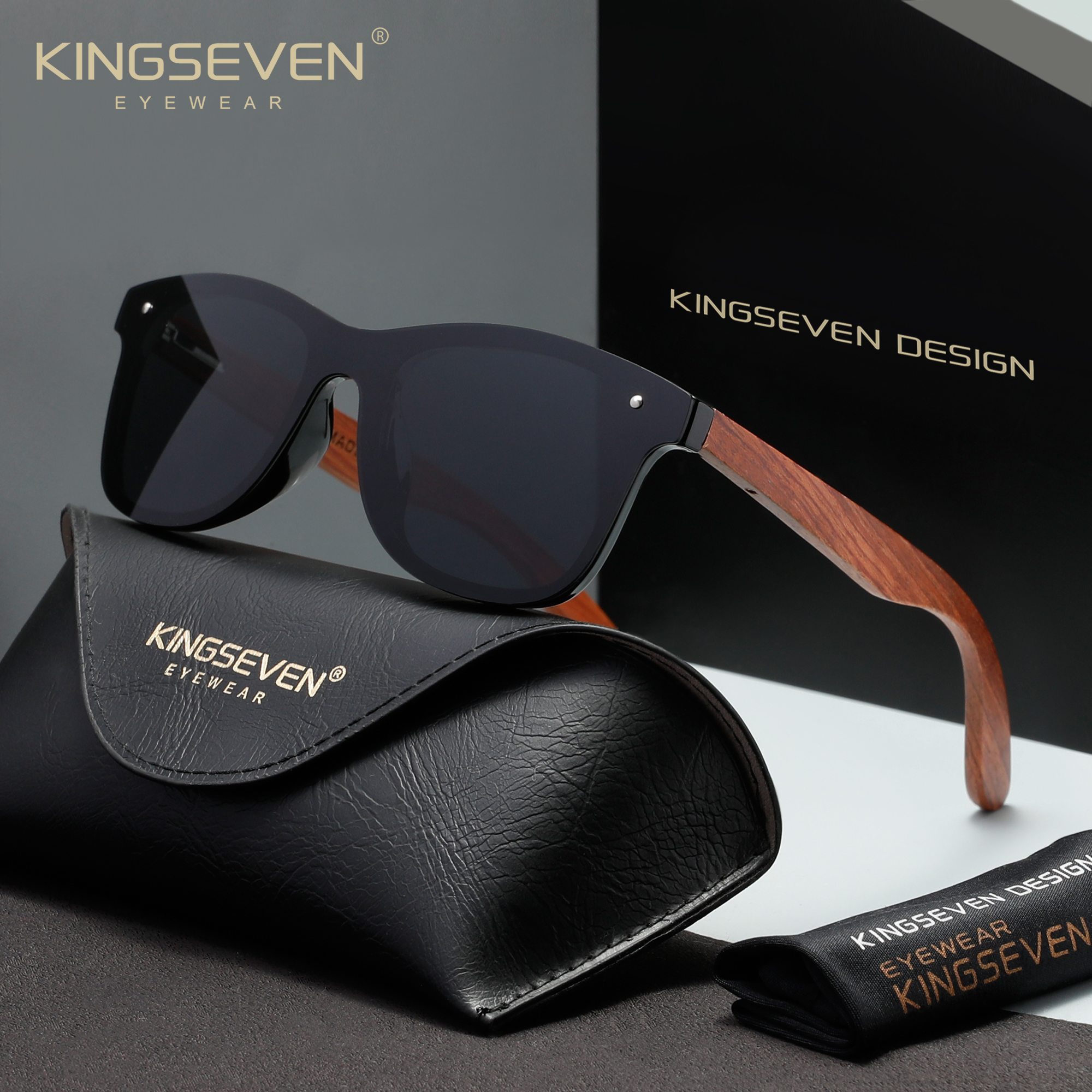 Солнцезащитные очки KINGSEVEN Original Luxury Classic: деревянные, без оправы, поляризационные, UV400, с большой оправой, модные, ретро, унисекс