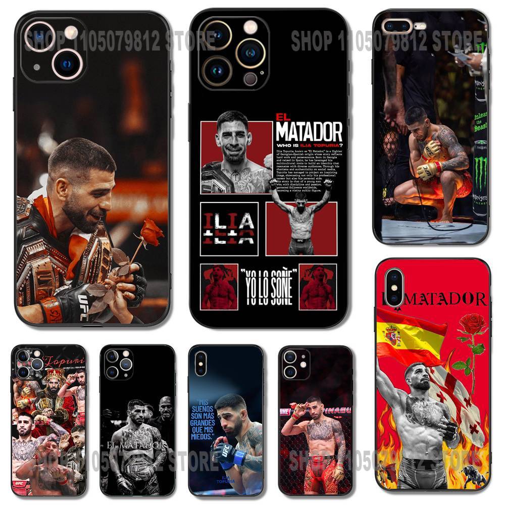 Custodia per telefono I-Ilia Champion T-Topuria per iPhone 17 16,15,14,13,12,11,Pro,XS,Max,XR,Plus,Mini morbido silicone nero antiurto