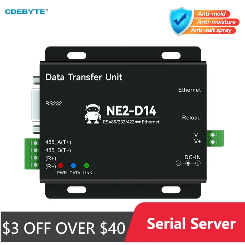 RS485/RS232/RS422 zu Ethernet Serial Server DC8-28V Modbus TCP zu RTU MQTT Zwei-Wege-Sockel Link CDEBYTE NE2-D14 AT Command