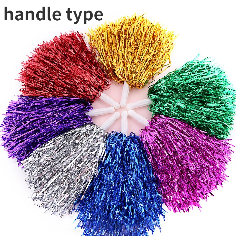 Pompony cheerleaderek z uchwytem Cheer Balls Złoty Żółty Różowy Czerwony Zielony Niebieski do tańca ręcznego Kobiety Dziewczyna Dzieci Pompony Akcesoria