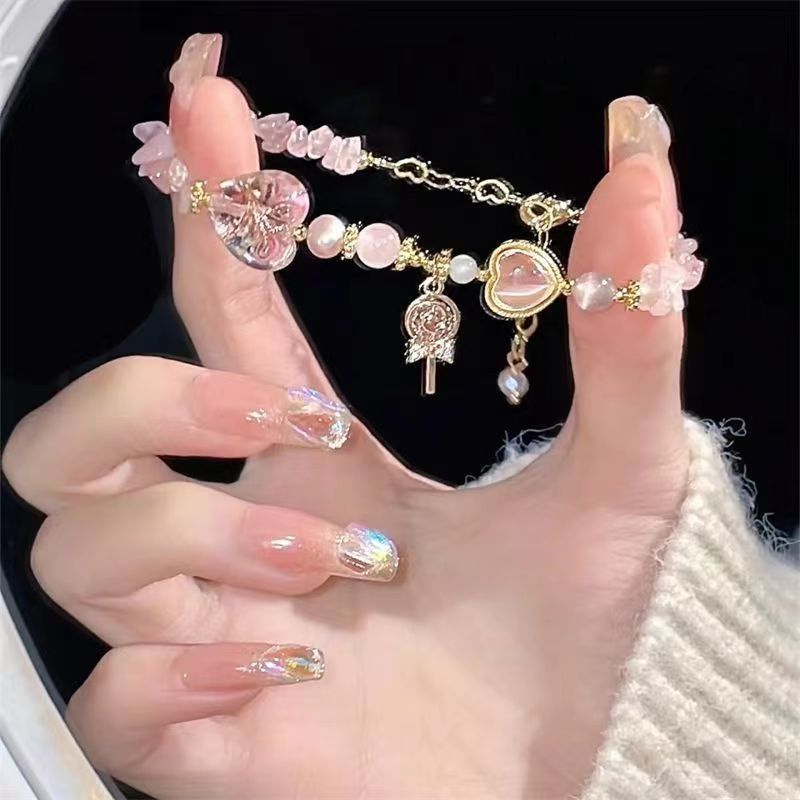 Sparking rosa zircão pirulito pulseira para mulheres moda amor coração contas corrente de mão para meninas amizade presente y2k acessórios