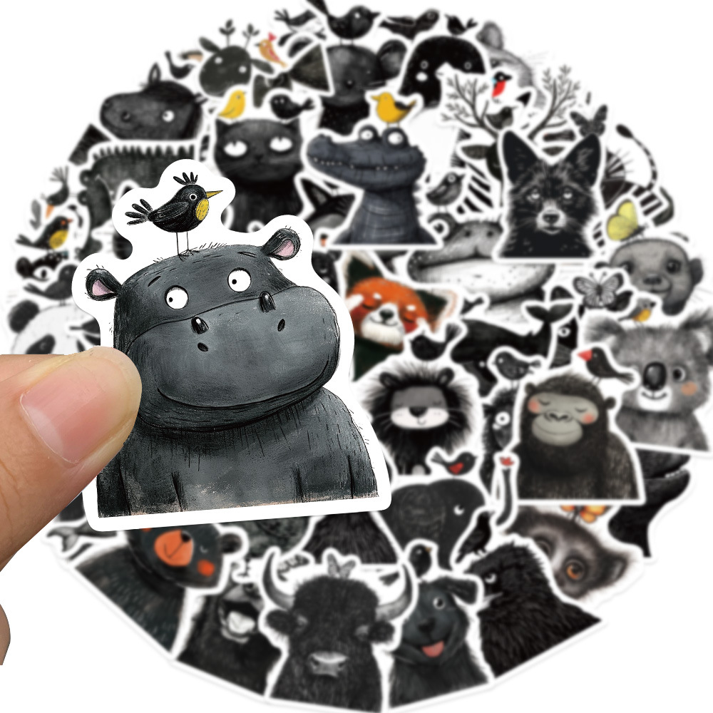 10/30/50 pz nero bianco cartone animato adesivi animali Graffiti decalcomanie bagagli fai da te Laptop telefono chitarra auto bici Skateboard Sticker giocattolo
