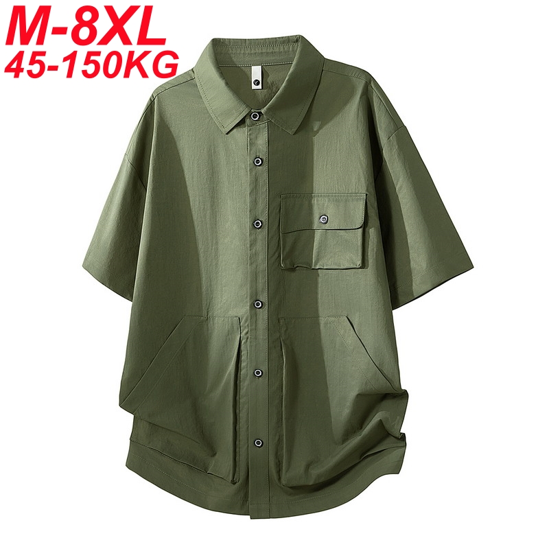 Camicia Oversize da Uomo Estiva 2026 con Bottoni, Taglie Forti 6XL 7XL 8XL, Top Casual Sportivo a Maniche Corte, Streetwear di Tendenza per Ragazzi