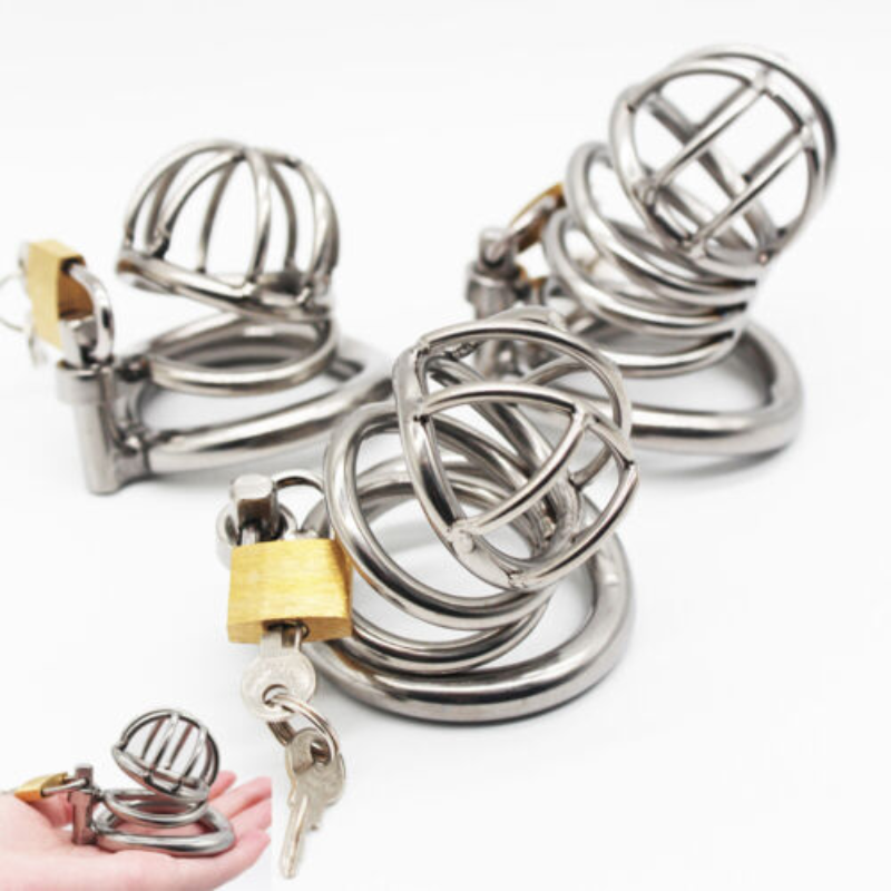 Rvs Chastity Hollow Cage Locking Kooi Terughoudendheid Ring Metalen Kuisheidsgordel Apparaat Penis Ring Speeltjes Voor Mannen