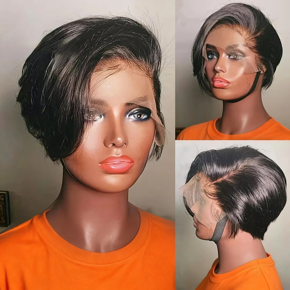 Pelucas vietnamitas originales, pelucas de encaje, 100% cabello humano, peluca barata de alta calidad en oferta, pelucas de corte pixie, peluca de cabello humano bob corto, peluca frontal de encaje transparente HD 13x4, peluca de cabello natural liso, pel