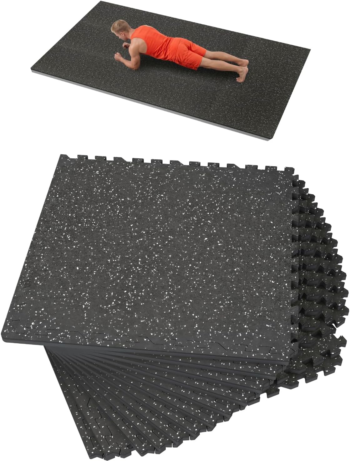 0.56 Inch Thick 48 Sq Ft Gym Flooring, 12 Tiles Rubber Top with EVA Foam Mats for Home Fitness Room