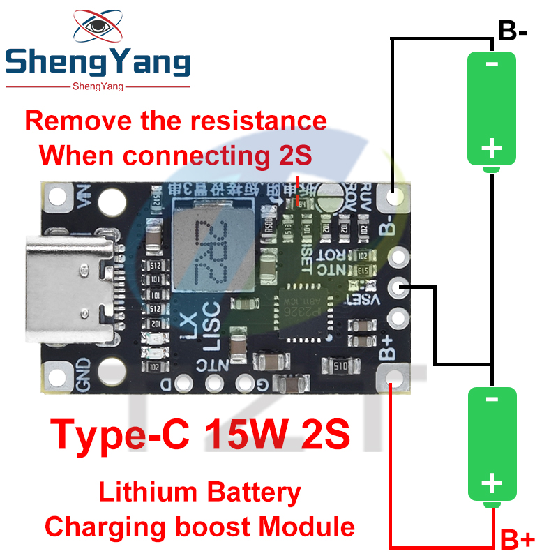 Módulo de refuerzo de carga de batería de litio tipo C USB 2/3S BMS 15W 8,4 V 12,6 V 1.5A con soporte equilibrado carga rápida con indicador