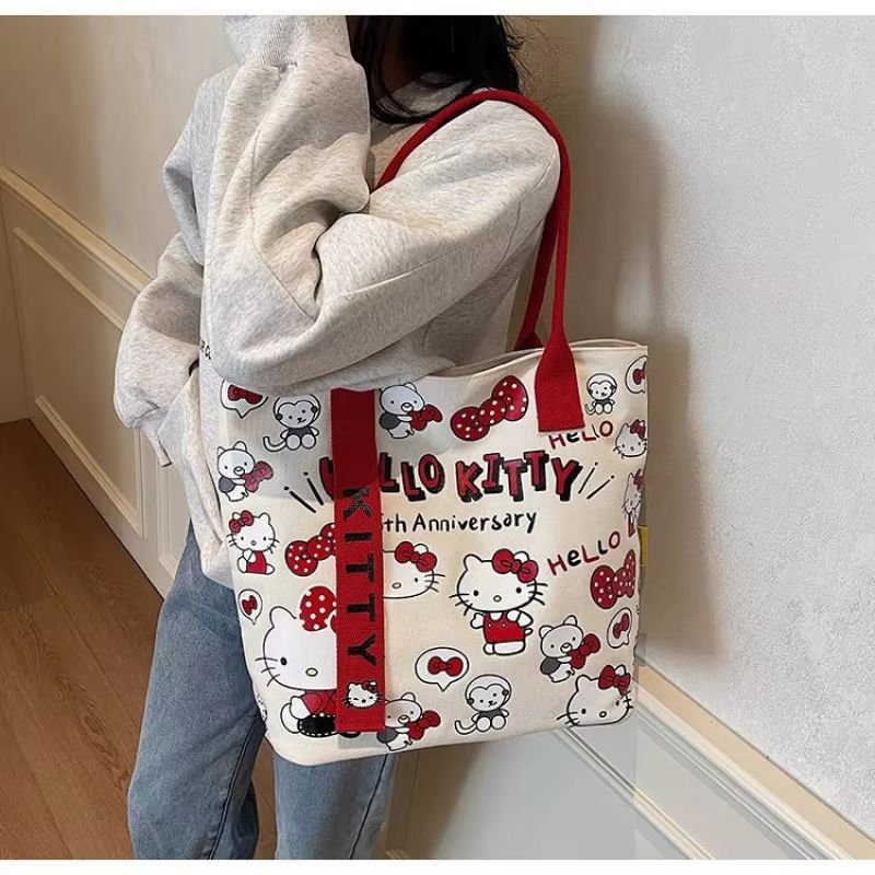 Borsa a tracolla in tela Sanrio Hello Kitty, borsa portaoggetti di grande capacità, borsa casual, regalo sorpresa multifunzionale per il compleanno