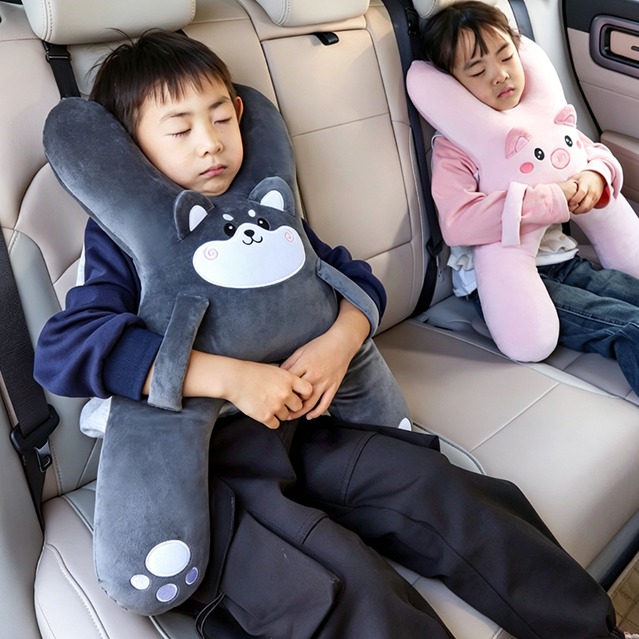 Coussin de voiture mignon à motif de dessin animé, coussin de sommeil pour enfant monté sur la voiture, appui-tête et support lombaire amovibles, confortables et respirants