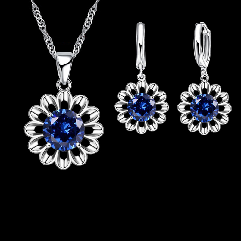 Nuevo conjunto de joyería de boda a la moda para mujer, collar con colgante de cristal de Color Plata de Ley 925 de alta calidad, pendiente de aro, gran promoción