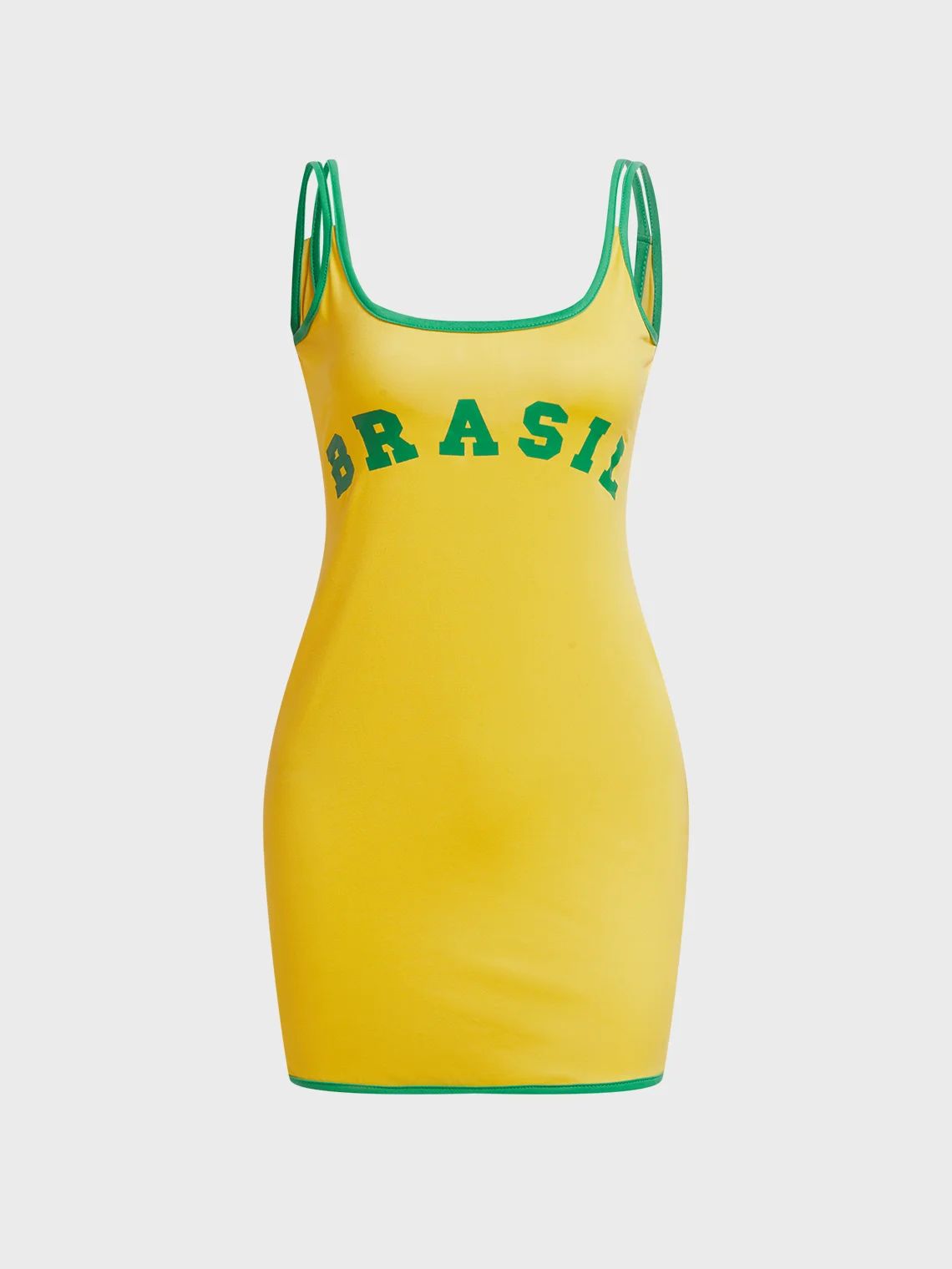 Brasil ชุดเดรสแขนกุดพิมพ์ลายตัวอักษรเซ็กซี่เที่ยวกลางคืนสตรีทแวร์แฟชั่นลำลองสีเหลืองชุดมินิเดรสฤดูร้อน2024