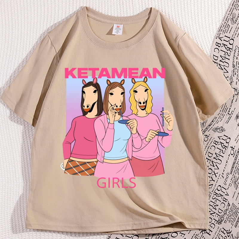 Ketamean meninas camiseta casual algodão manga curta camiseta engraçado humor na moda camiseta solta o-pescoço topos roupas de grandes dimensões