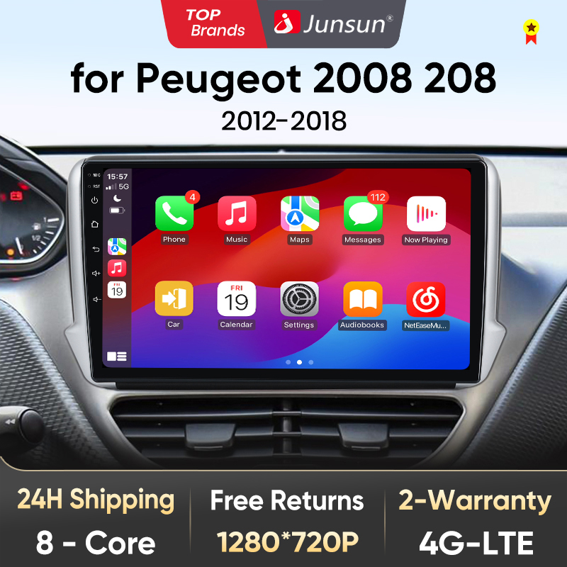 Junsun v1 ai voz sem fio carplay android rádio automático para peugeot 2008 208 2012 - 2018 carro multimídia autoradio rds wifi 4g dsp
