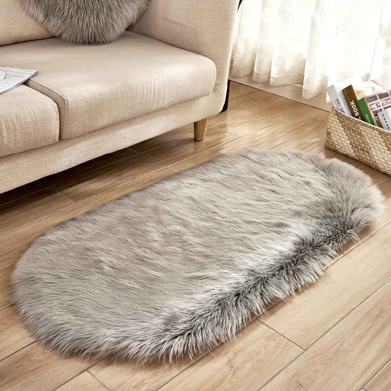 Tappeto ovale in pelle di pecora in pelliccia sintetica, grigio 60x900cm
