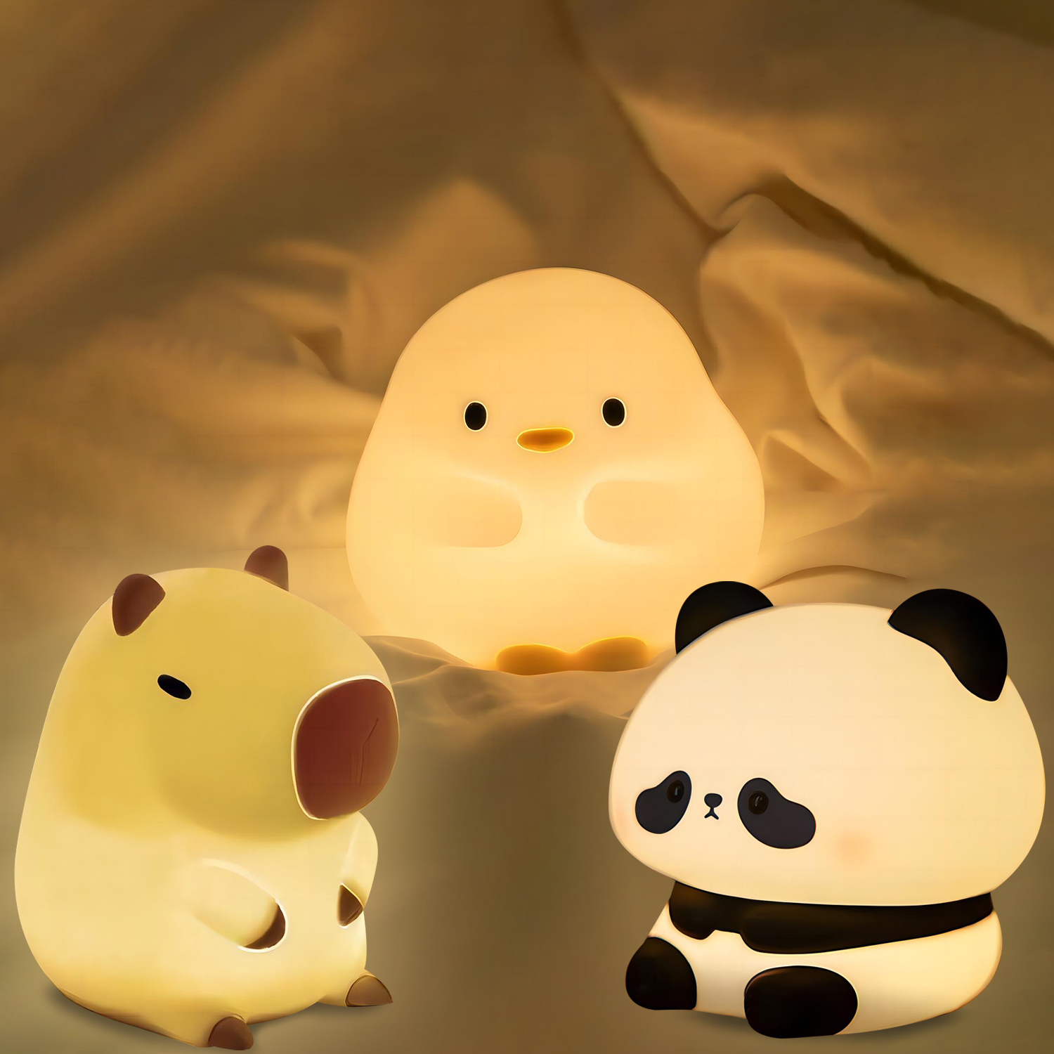 Capybara-Nachtlicht aus Silikon, süßer Panda, wiederaufladbar, einstellbare Helligkeit, Timing, wiederaufladbar, Schlaf-Nachtlichter für Kinderzimmer