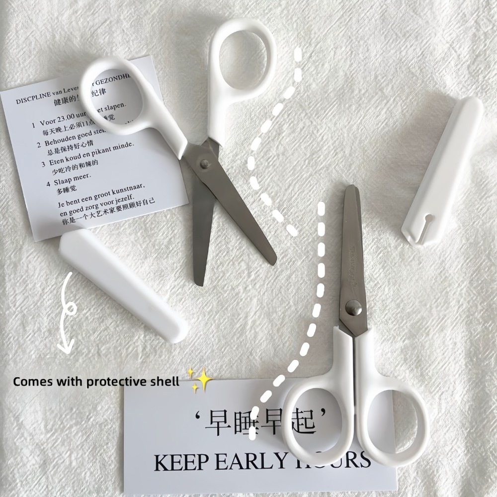 Mini tijeras de seguridad de cabeza redonda con dibujos animados, cortadores de papel con cubierta protectora, papelería escolar para papel hecho a mano