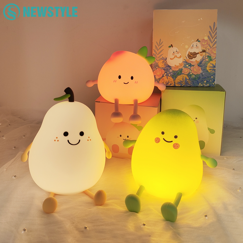Śliczna silikonowa lampka nocna gruszka dla dziecka i malucha Kawaii Fruit Sleeping NightLight Lampka nocna do pokoju dziecięcego