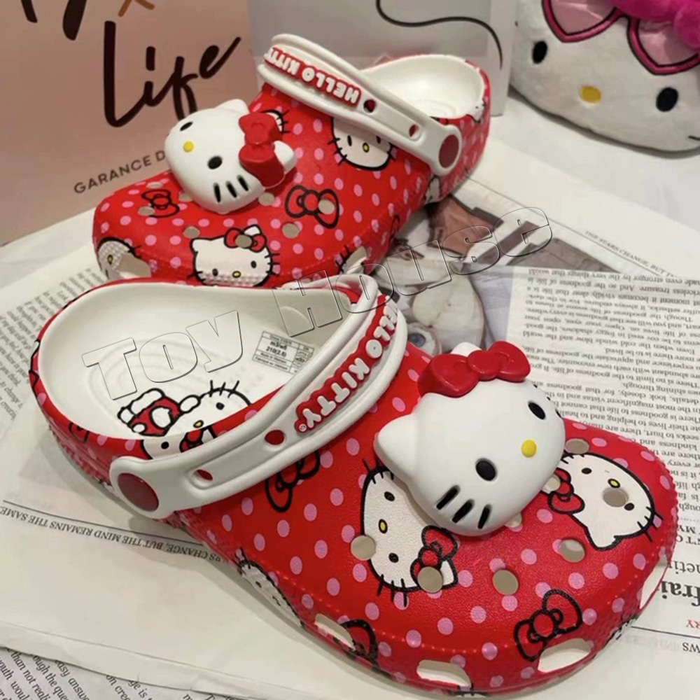 Miniso hello kitty sanrio buraco sandálias chinelos kt gato sandálias kawaii eva anime casa sapatos de praia chinelos de verão adulto crianças presente