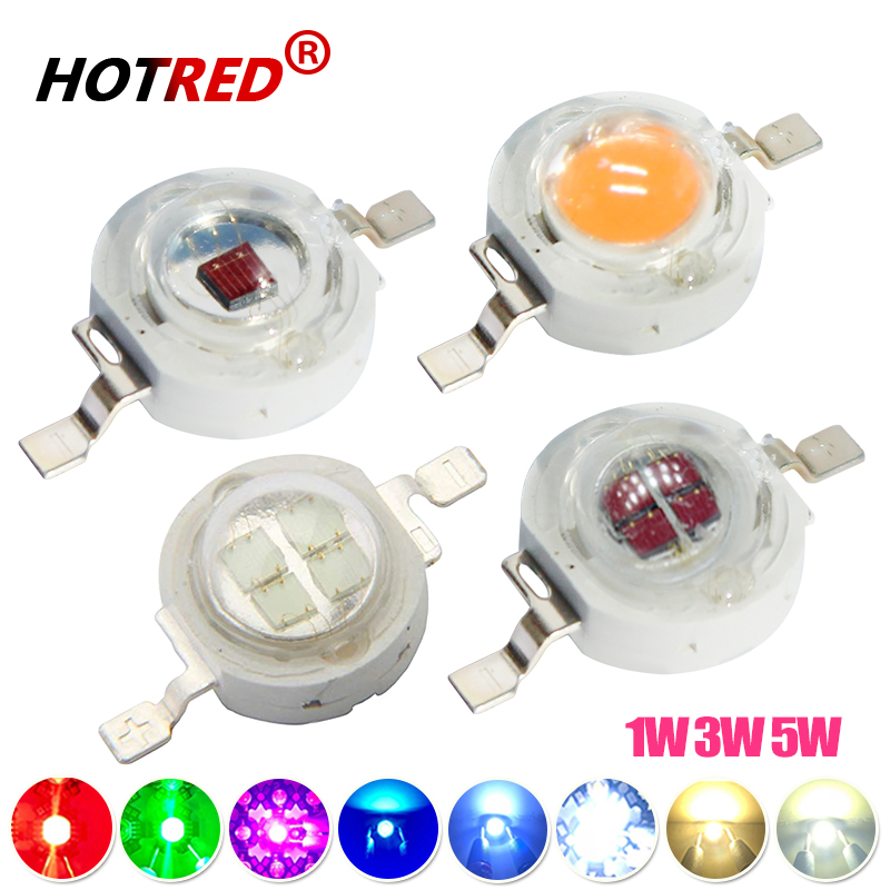 Bombilla de Chips Led blanco frío Natural cálido, 1W, 3W, 5W, alta intensidad de potencia, rojo, 660nm, azul, verde, amarillo, lámpara de luz de cultivo de espectro completo