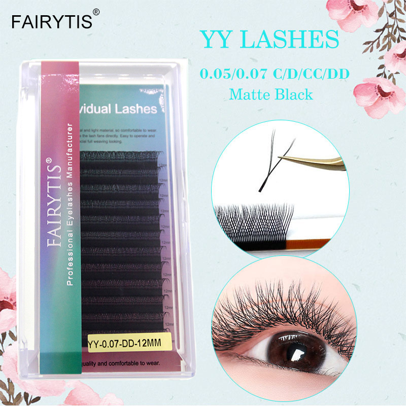 FAIRYTIS 12 Lines YY Lashes C/D/CC/DD Curl Matte Black Individual Eyelash Extension 8-15mm Mix High Quality Soft Faux Lash Cils