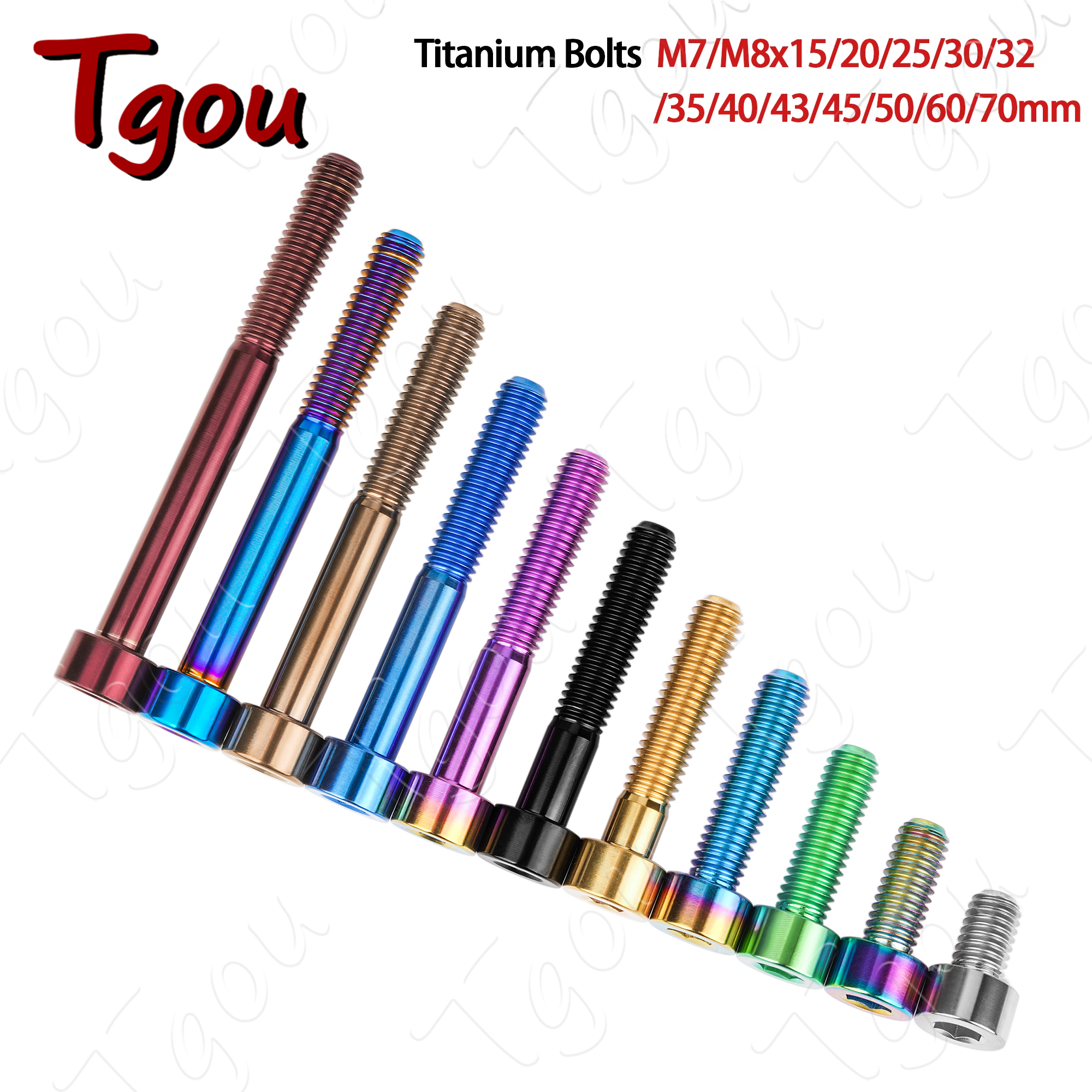 Tgou baut Titanium kepala kunci, M7/M8x15 20 25 30 32 35 40 43 45 50 60 70mm sekrup Ti untuk sepeda motor mobil
