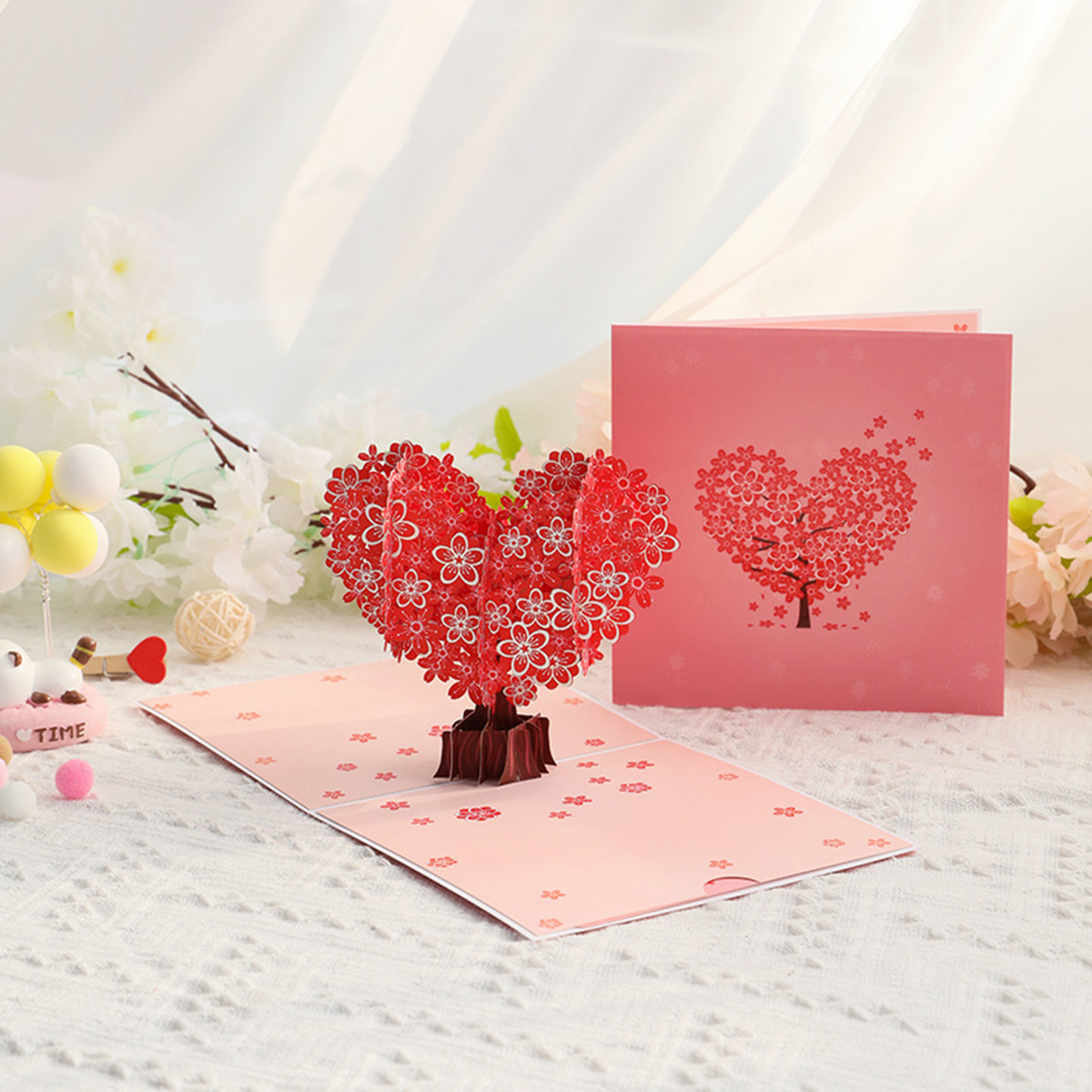 Love Heart Cherry Blossom Tree 3D Pop-Up Card, Valentine's Day Gift, Creative Paper Sculpture Anniversary Card for Couples