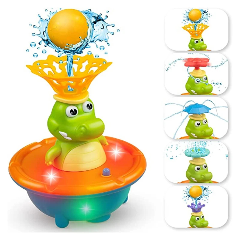 Juguetes de baño para bebés, juguetes de cocodrilo luminosos con pulverizador de agua, múltiples modos de pulverización de agua, regalos para niños, suministros de baño y natación