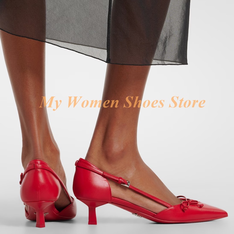 Kitten Heel Butterfly Knot Pumps Red Black Sexy Pointy Toe Runway 2026 Summer Women Dress Shoes Cut Out Shallow Buckle Strap