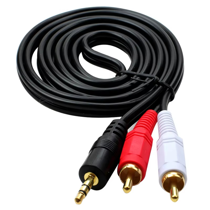 Kabel audio 1m, jack 3.5 mm na 2 RCA męskie, rozdzielacz audio stereo do samochodu, 2RCA na 3.5mm Aux