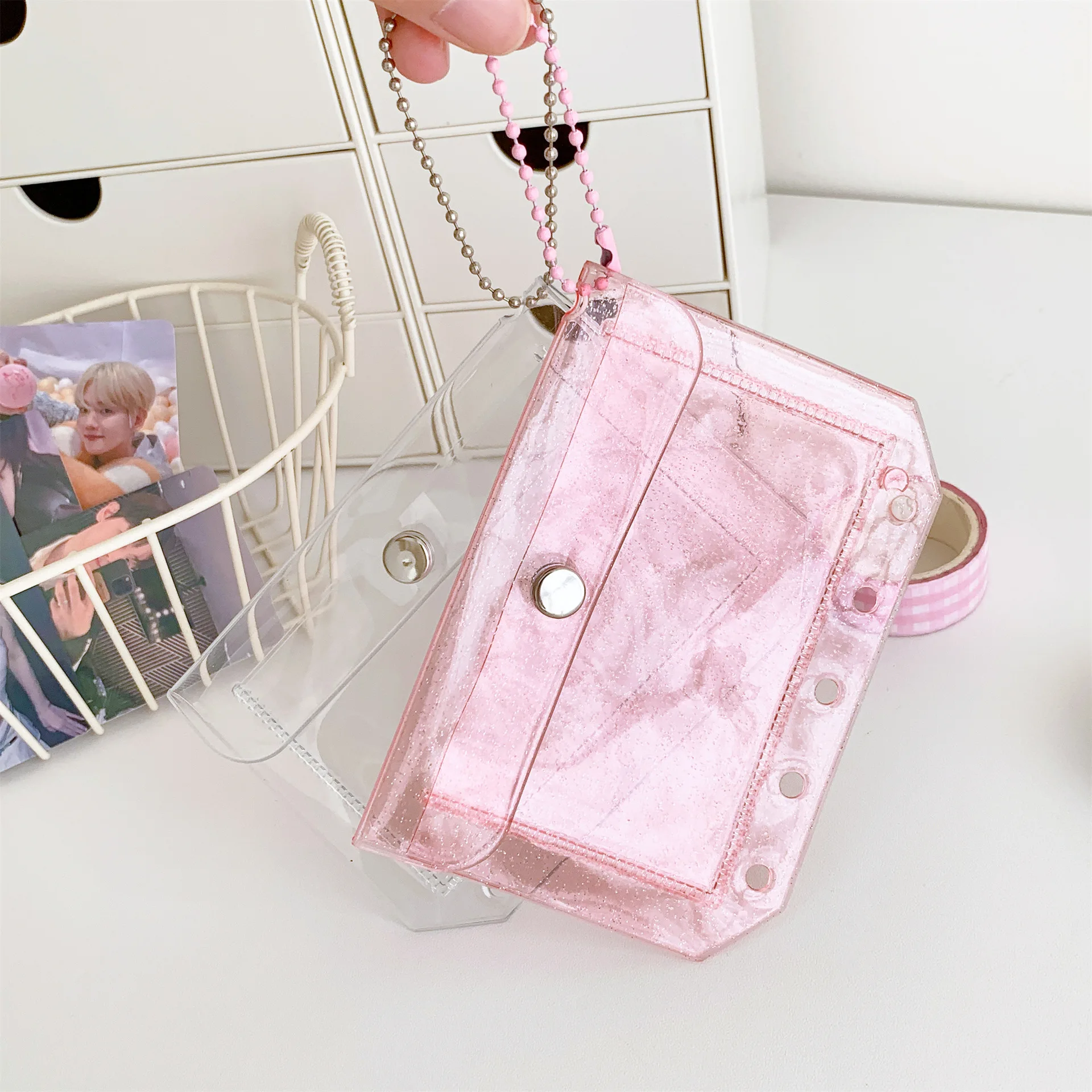 M5 5 trous feuilles mobiles manchon de carte PVC Transparent paillettes petit stockage frais cahier carte sac intérieur sac accessoires