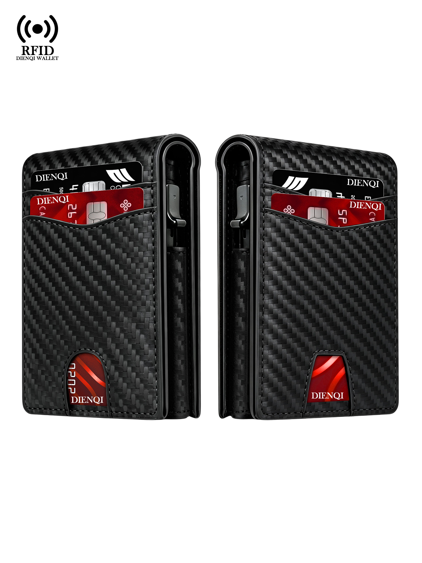 Portefeuille pour homme avec blocage RFID, minimaliste, fin, porte-cartes magnétique pop-up, porte-cartes de crédit en métal, portefeuille intelligent à double pliage pour homme
