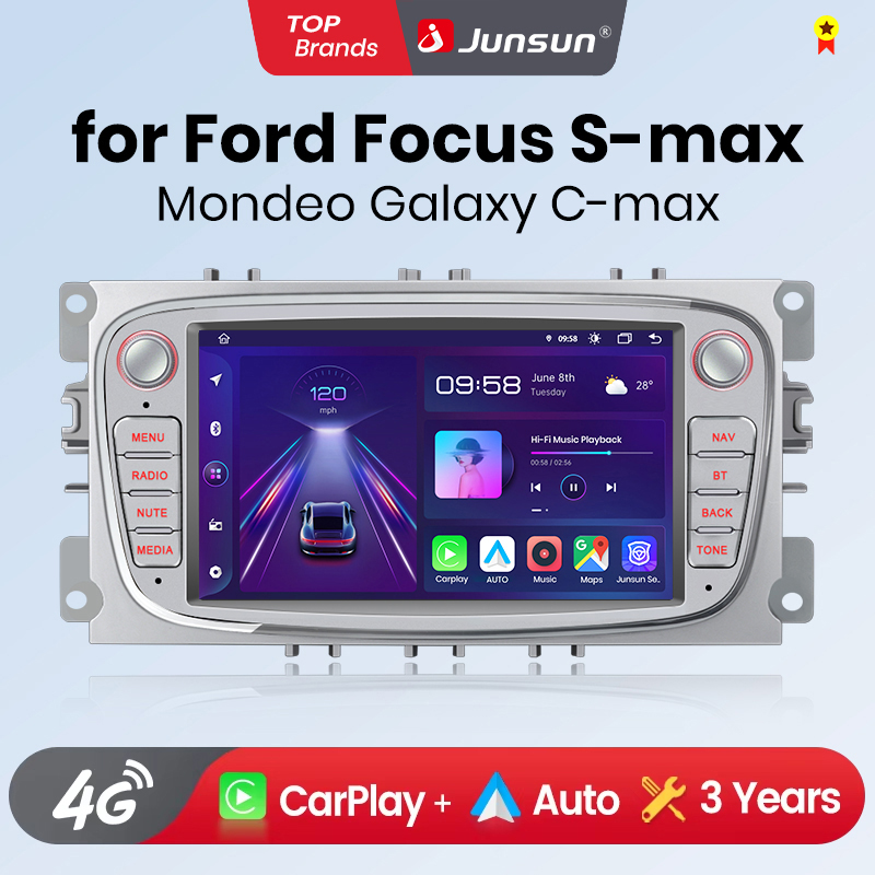 Junsun Kabelloses CarPlay Android Auto Autoradio für Ford Focus S-Max Mondeo Galaxy C-Max Kuga Intelligente Fahrzeugsysteme Autoradio