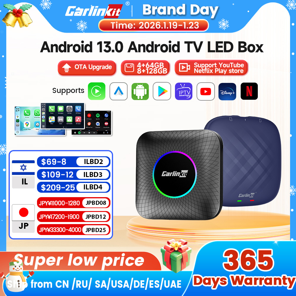 Carlinkit Ai Box Android 13 светодиодный беспроводной Android Auto и CarPlay Smart TV Box QCM6225 Поддержка Youtube Netflix Автомобильные аксессуары