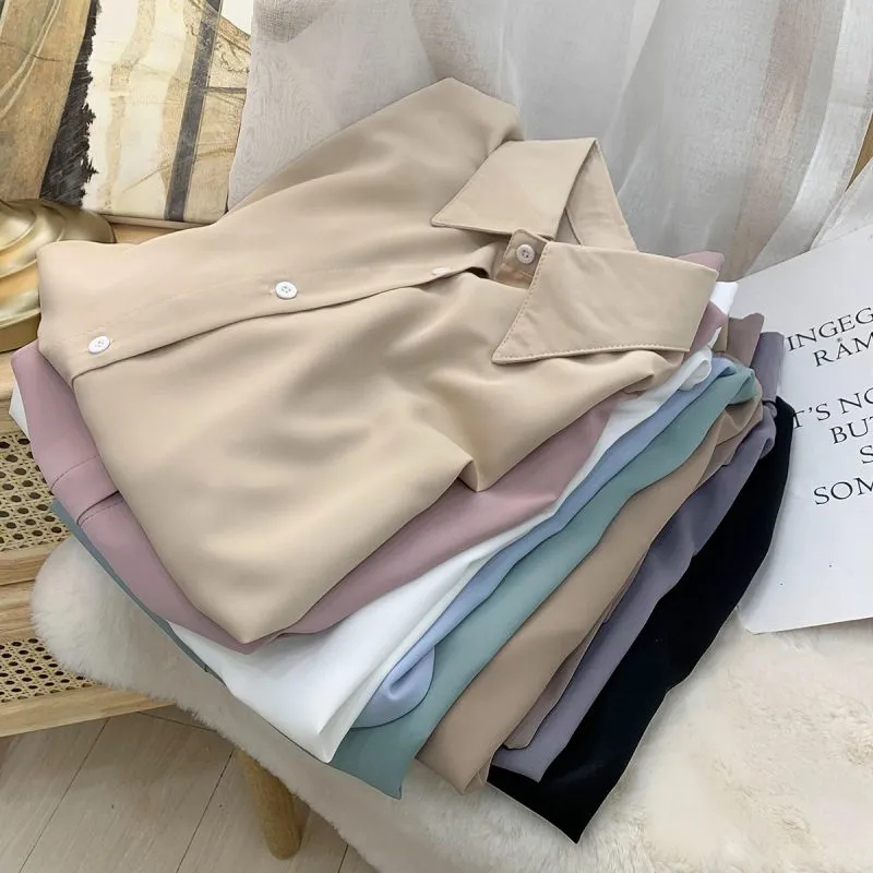 GIDYQ 女性シフォン白シャツ韓国ファッションルーズ長袖トップスカジュアルオフィスレディースすべて一致シャツ春の新