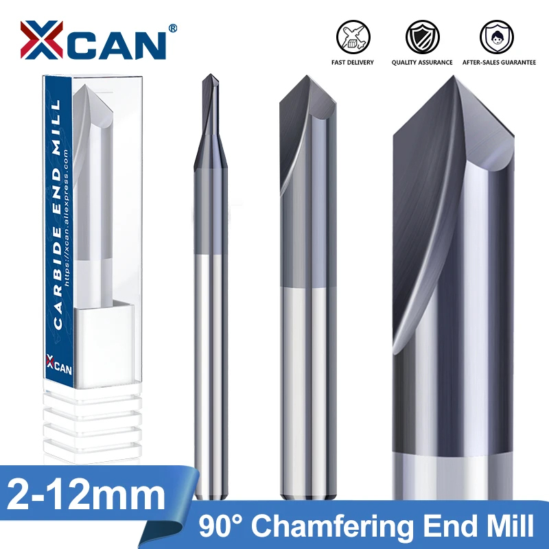 XCAN-fresa de extremo de chaflán, 90 grados, 2-12mm, 2 flautas, cortador de biselado de carburo, avellanador, bordes de desbarbado, broca enrutadora