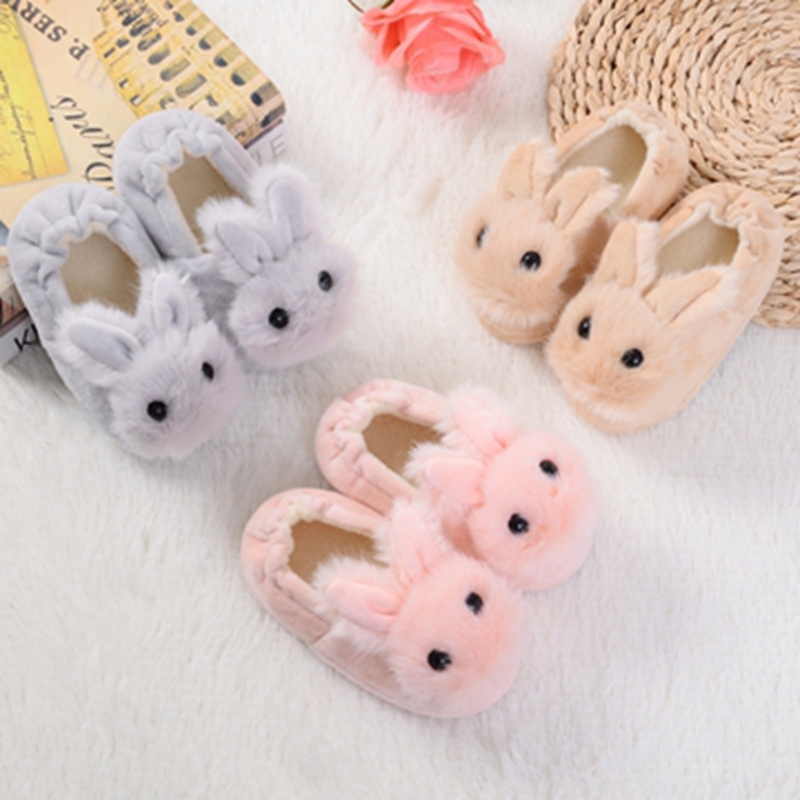 Moda criança menina chinelos para casa engrenagem itens do bebê mocassins de pelúcia quente dos desenhos animados coelho crianças criança casa calçados presentes
